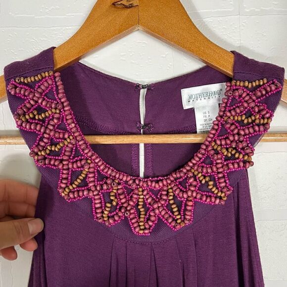 Motherhood Maternity Maxi Dress Size S Purple Beaded stretchy - Picture 10 of 14